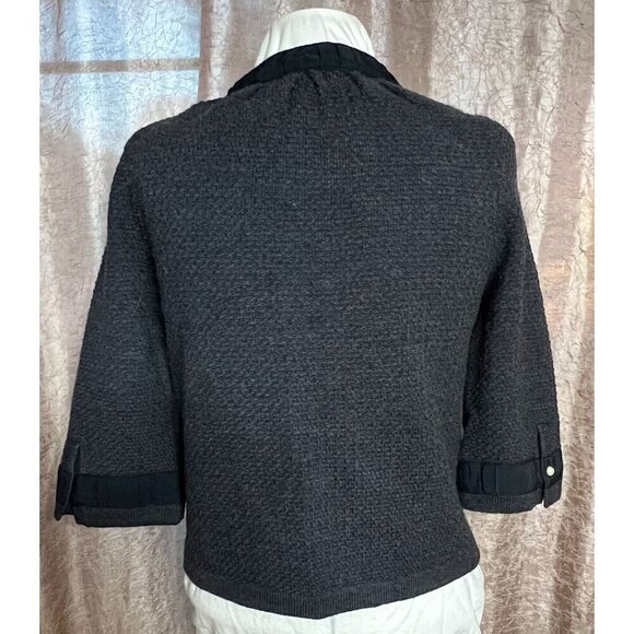 Ann Taylor Merino Wool Women's Medium Cardigan Sweater Ruffled Trim Bow Luxury - Picture 2 of 12